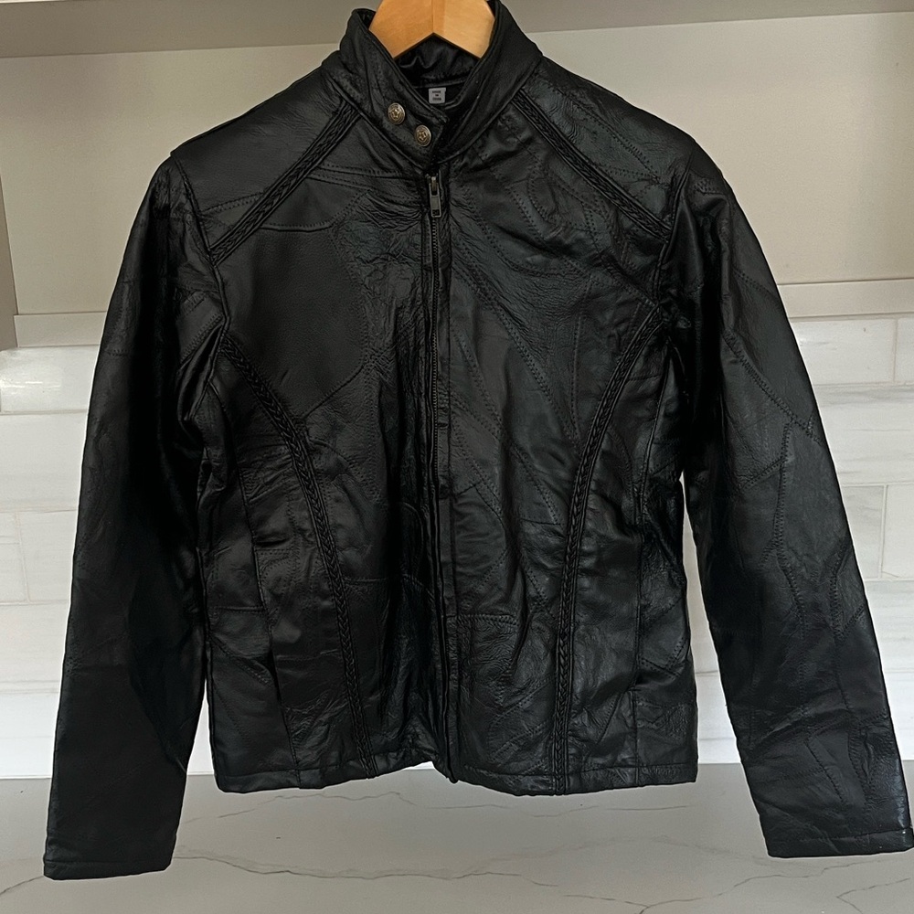 Vintage Cellini Oversized Patchwork Leather Jacket 90s NEW size Small - Picture 4 of 11
